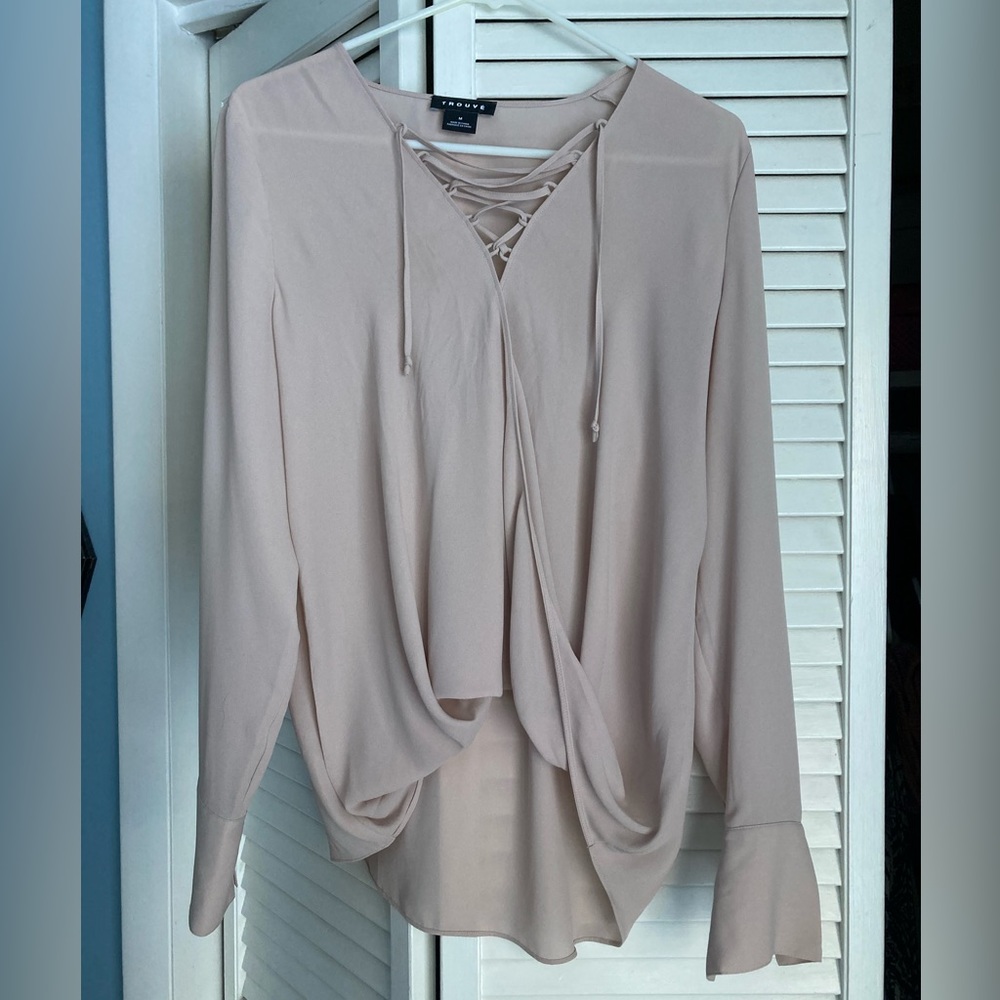 TROUVE Lace-Up Long Sleeve Blouse Size M pale pink